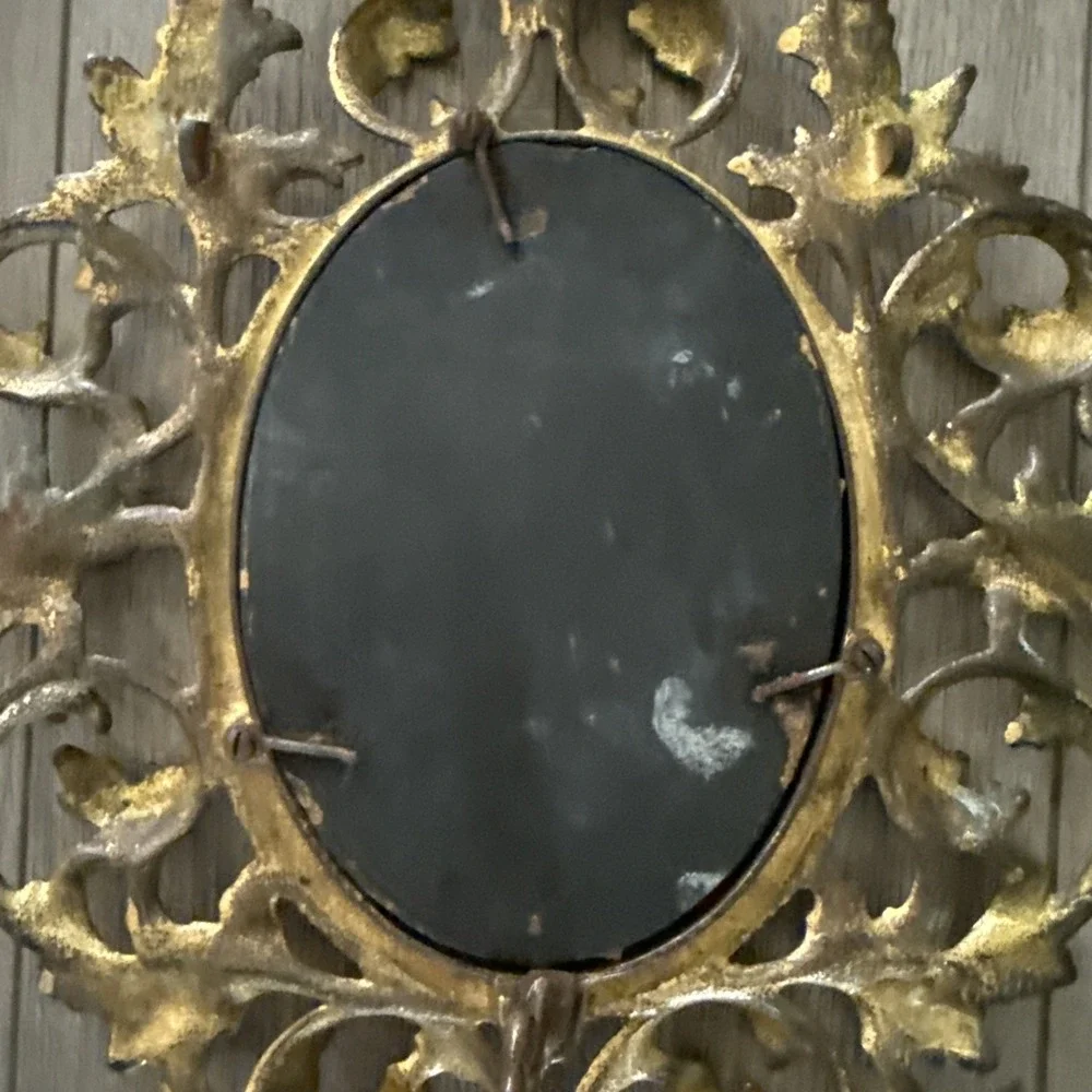 Cast Iron Brass Finish Victorian Mirror Picture Stand Up mirror Frame Ornate
